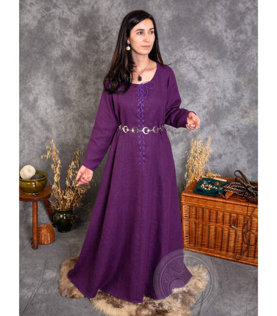 Lniana suknia średniowieczna z wiązaniem z przodu 